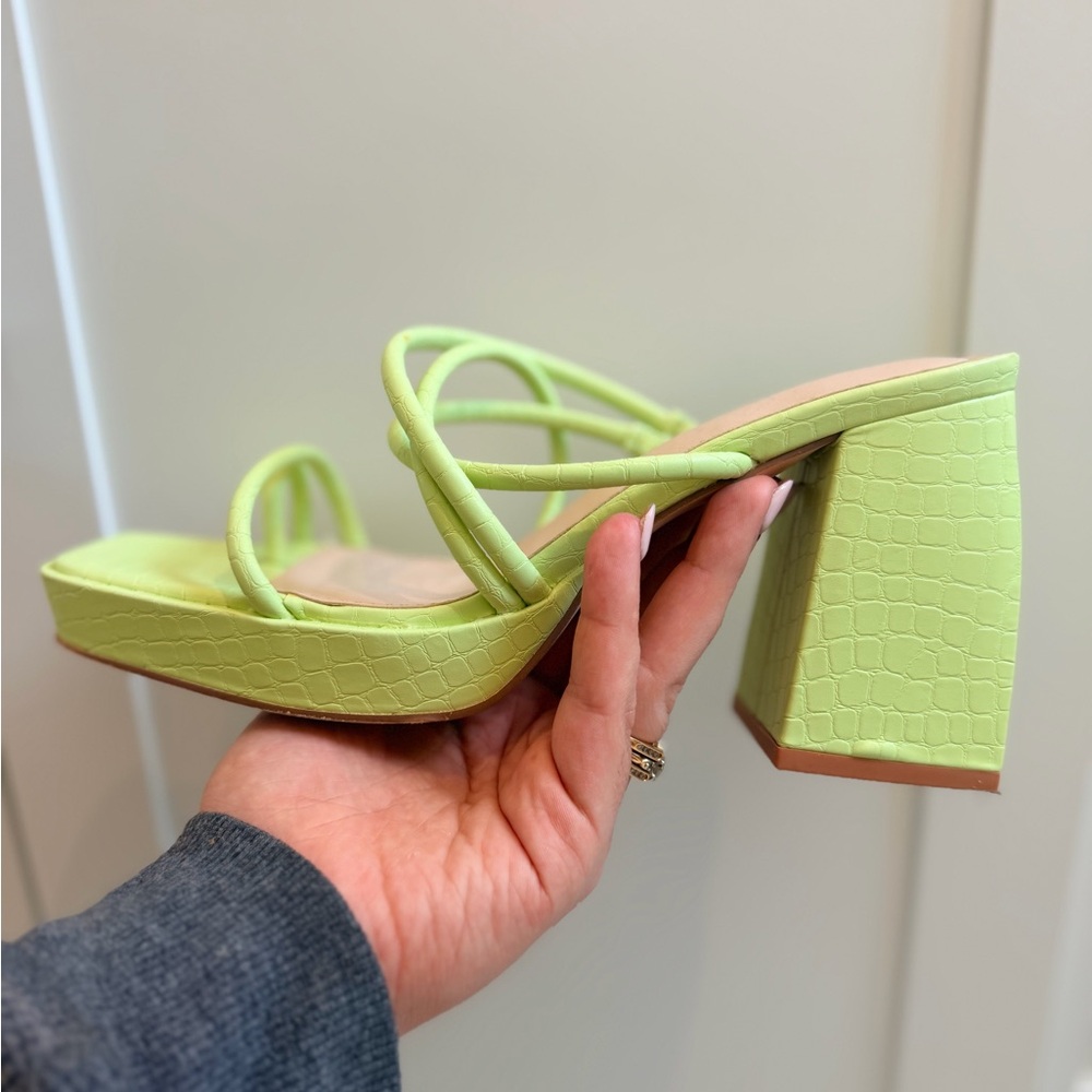Lime Green Strappy Block Heel Sandal
